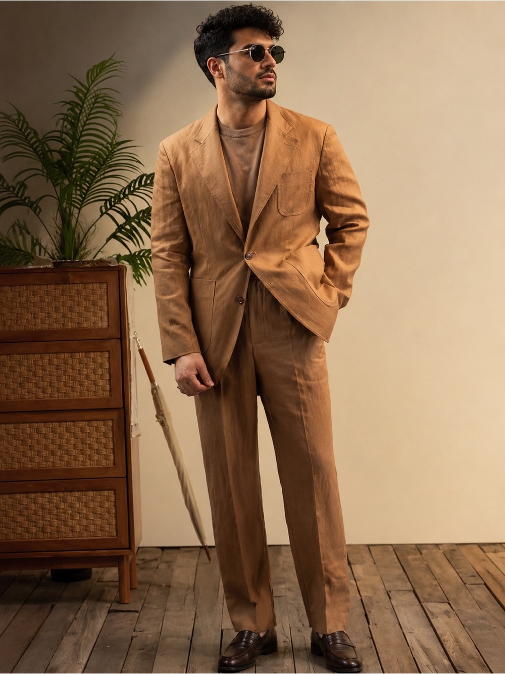 Men's Tailored 100% Linen Suit Jacket & Trousers
